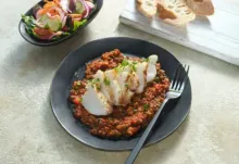Pește călugăr cu linte, sos de roșii și ghimbir